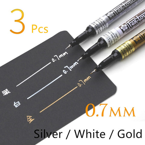 3-Piece White Gold Silver Writing Pen Markers